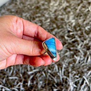 One of a kind boulder opal silver ring.  Size 7.